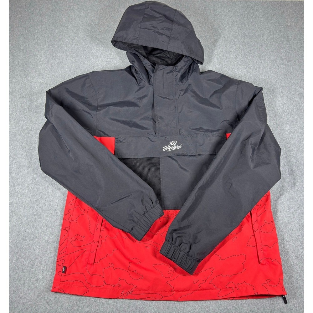 100 Thieves Men's Red And Black Hoodie 1/4 Zip Foundations Geoprint Large